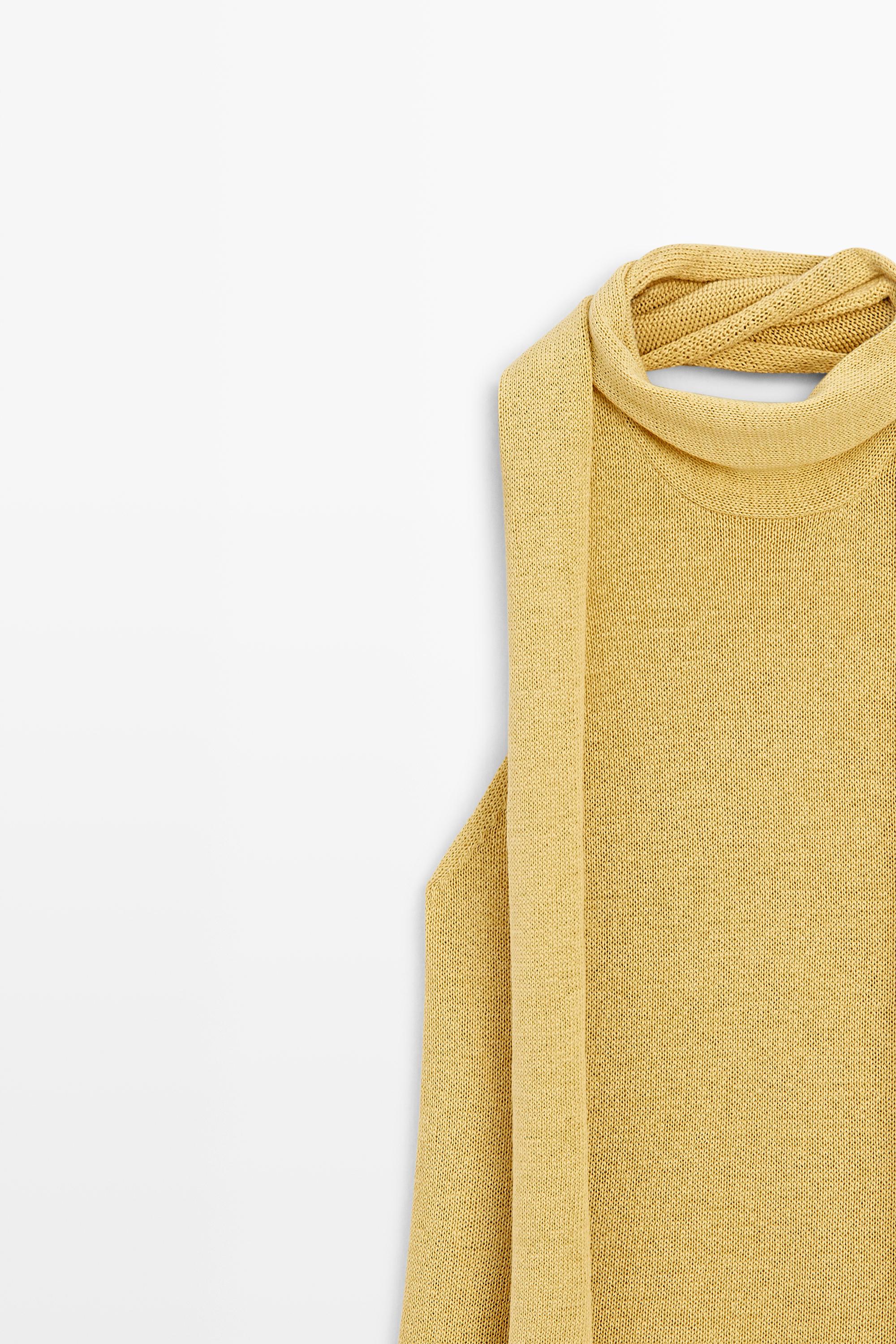 Linen blend halter top with tie detail — Lime green