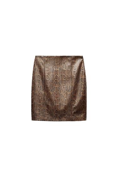 FAUX LEATHER SNAKESKIN PRINT SKIRT