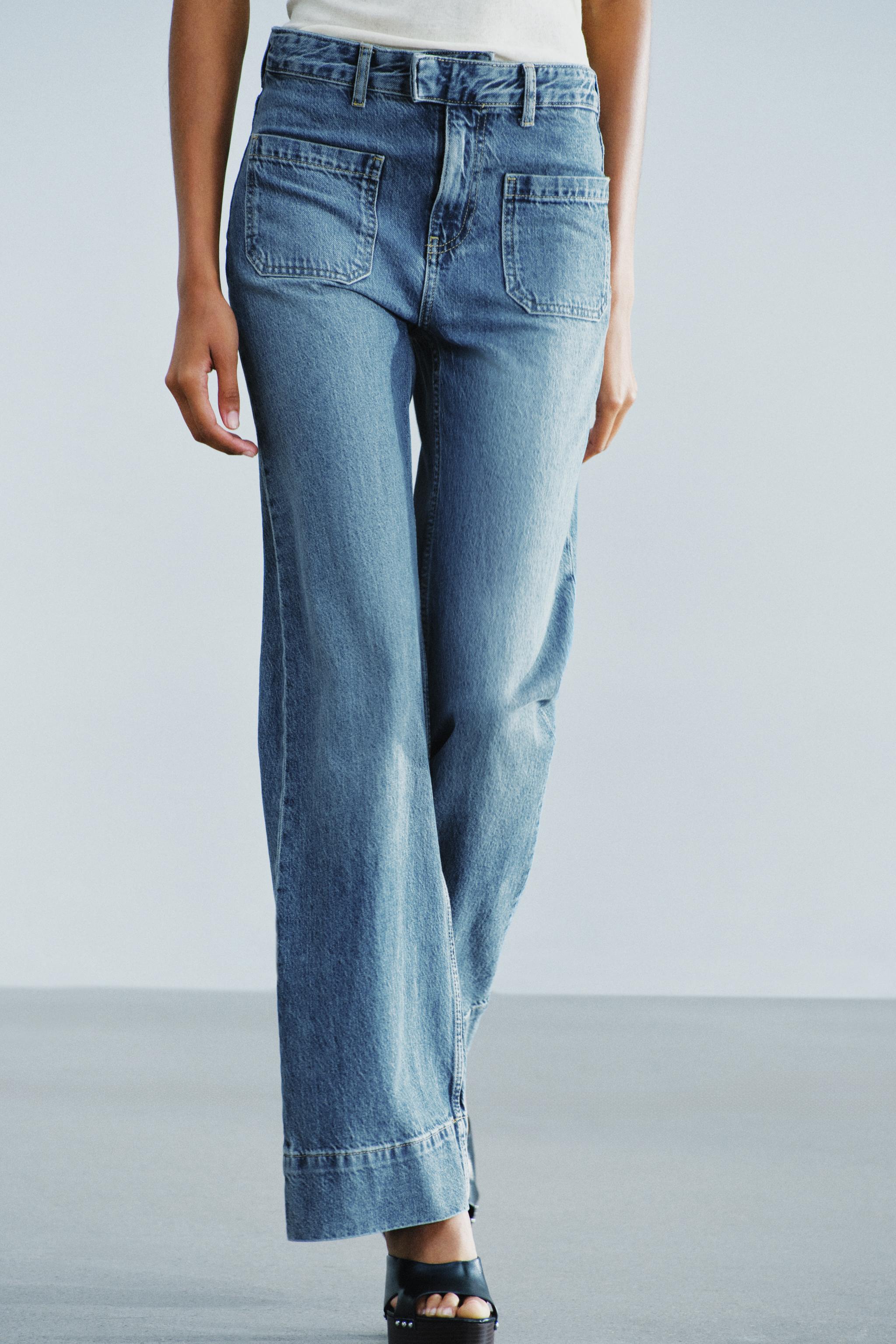 Zara ZW COLLECTION ÇAN PAÇA YÜKSEK BEL YAMA CEPLİ JEAN görsel 2