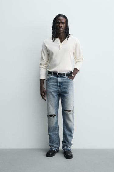 Zara RIPPED FLARE FIT JEANS - Mid-blue