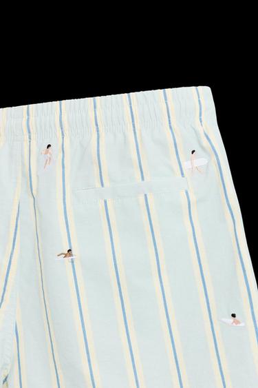 Zara EMBROIDERED MID-LENGTH SWIMSUIT - Light blue