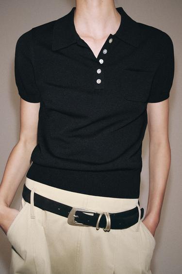 POLO EN MAILLE À MANCHES COURTES - Noir de Zara