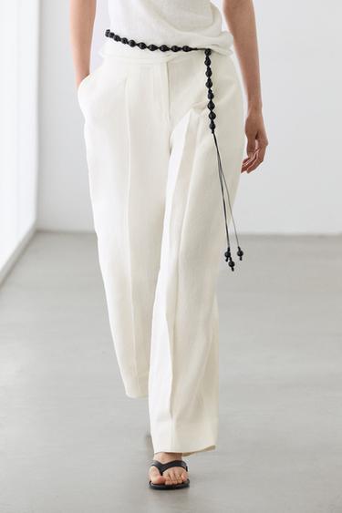Linen trousers with darts — Oyster-white 2