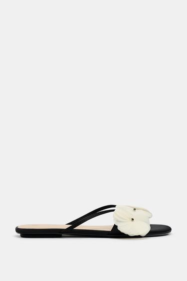 Zara FLAT FLOWER SLIDES - Beige