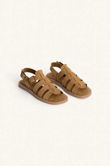 SANDÁLIA COM TIRAS DE PELE EDIÇÃO LIMITADA - Castanho da Zara