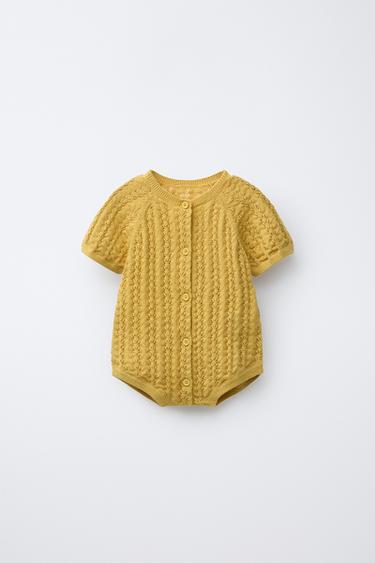 Zara TEXTURED KNIT JUMPSUIT - Mustard