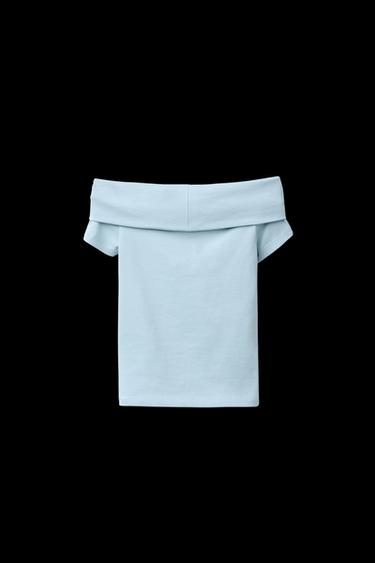 OFF-SHOULDER STUD T-SHIRT - Blue by Zara
