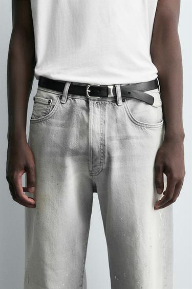 VINTAGE-EFFECT LEATHER BELT - Black by Zara - Image 0
