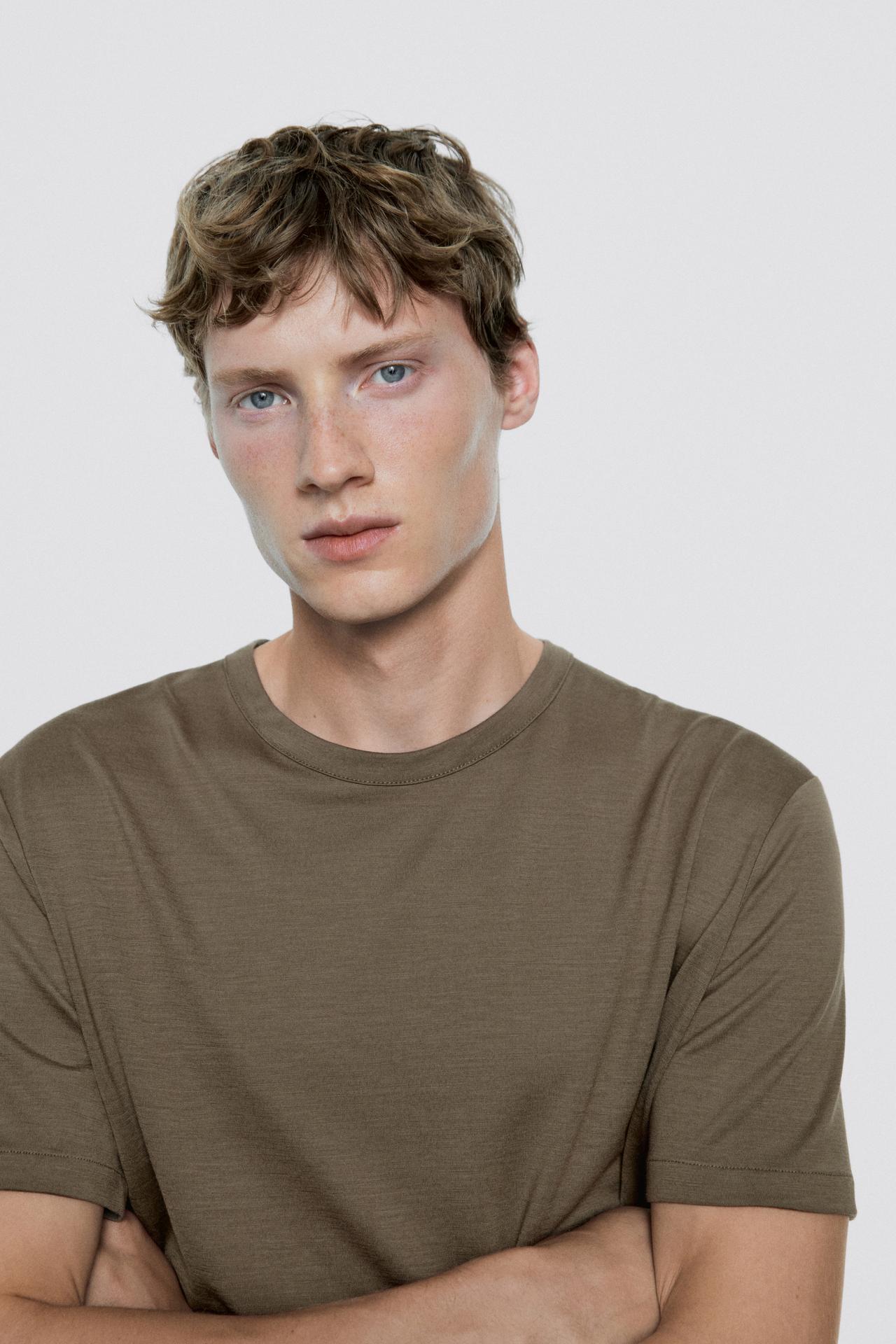 100% wool short sleeve T-shirt - LIMITED EDITION — Khaki marl