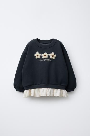 SUDADERA COMBINADA APLIQUE FLORES - Antracita oscuro de Zara - Imagen 0