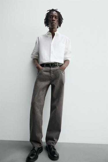 WASHED STRAIGHT FIT JEANS - Brown by Zara - Image 4
