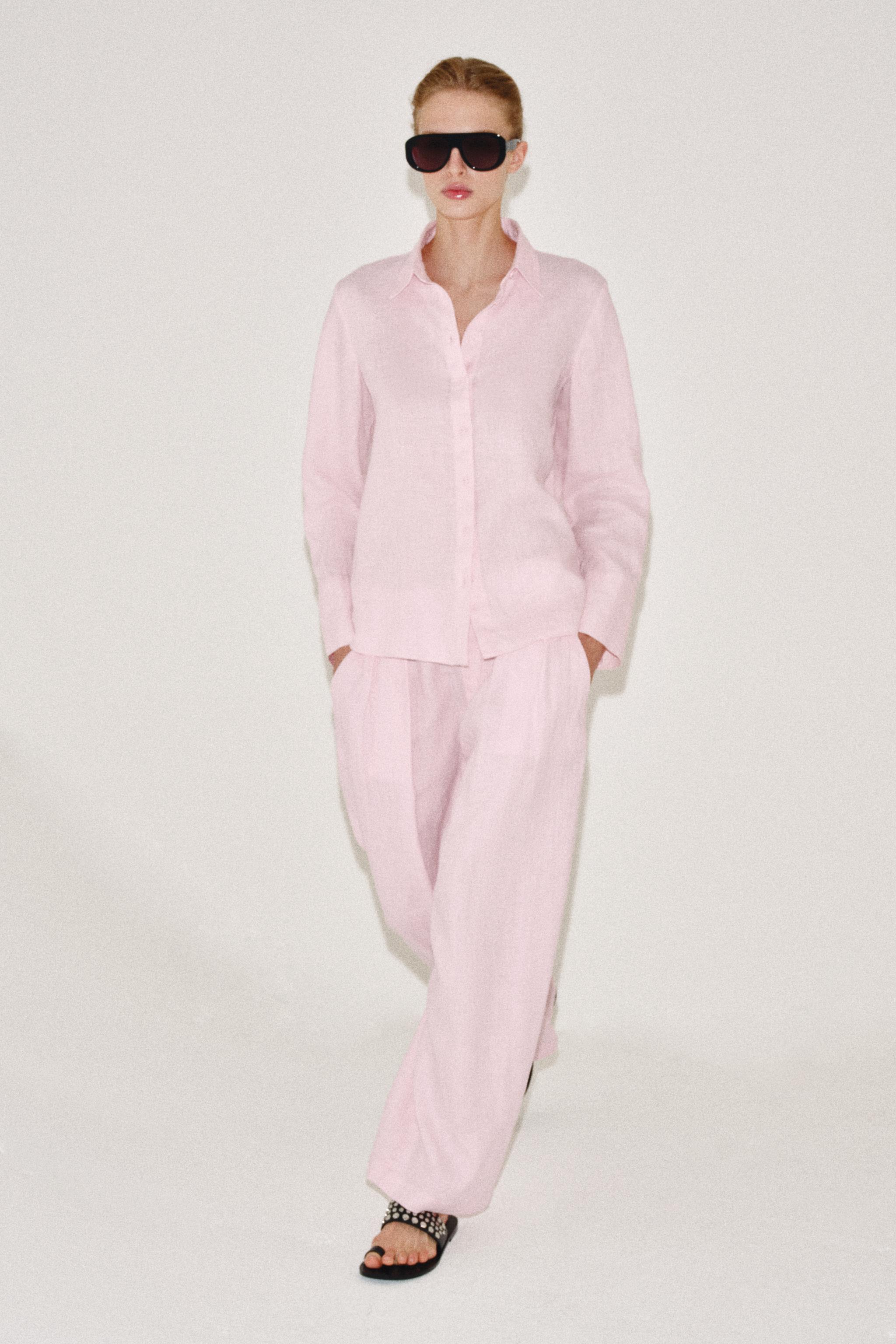 プリーツ加工リネン100%パンツ ZW COLLECTION - ホワイト | ZARA Japan