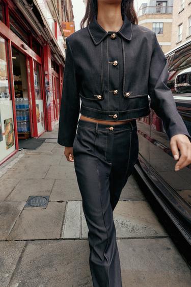CONTRAST STITCH CROPPED JACKET - Indigo by Zara - Image 1