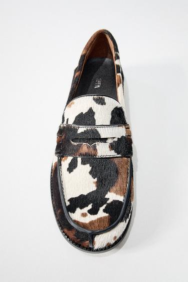 MOCASSINS EN CUIR À IMPRIMÉ ANIMALIER - Multicolore de Zara