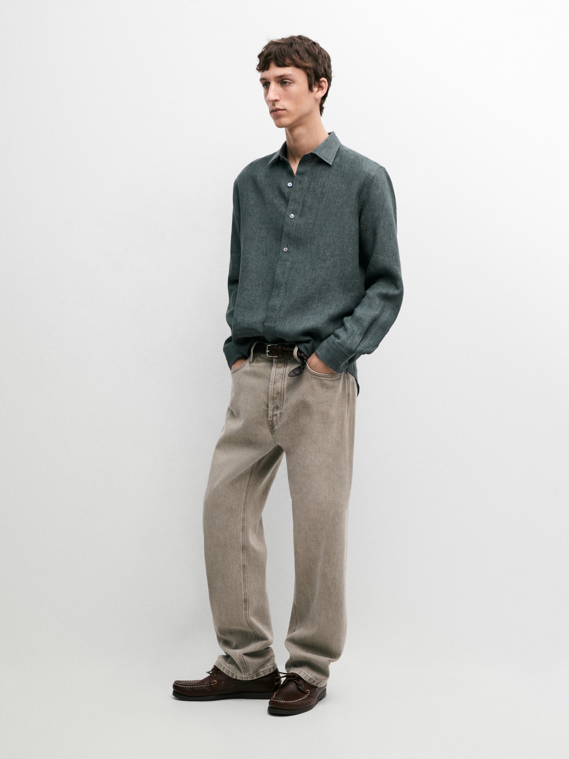 Regular fit linen shirt with placket