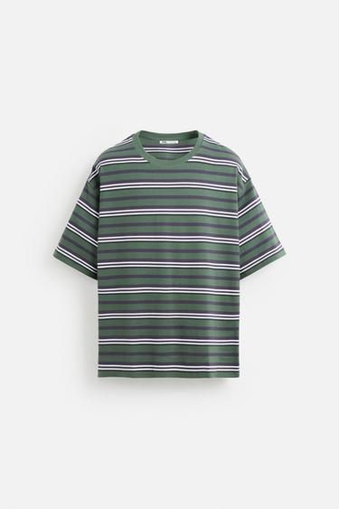 ジャカードストライプTシャツグリーン/エクリュZaraのジャカードストライプTシャツ - グリーン/エクリュ 