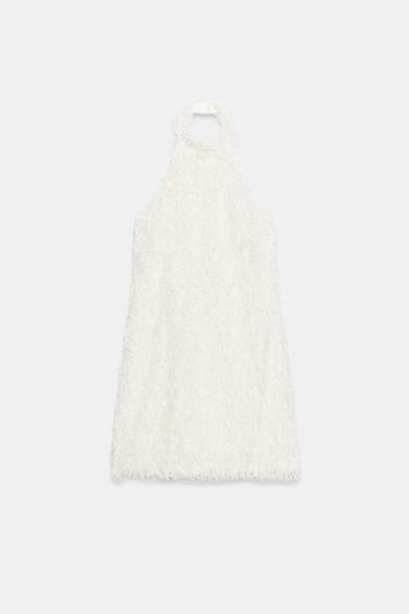 ROBE COURTE EN MAILLE À FRANGES - Écru de Zara - Image 5