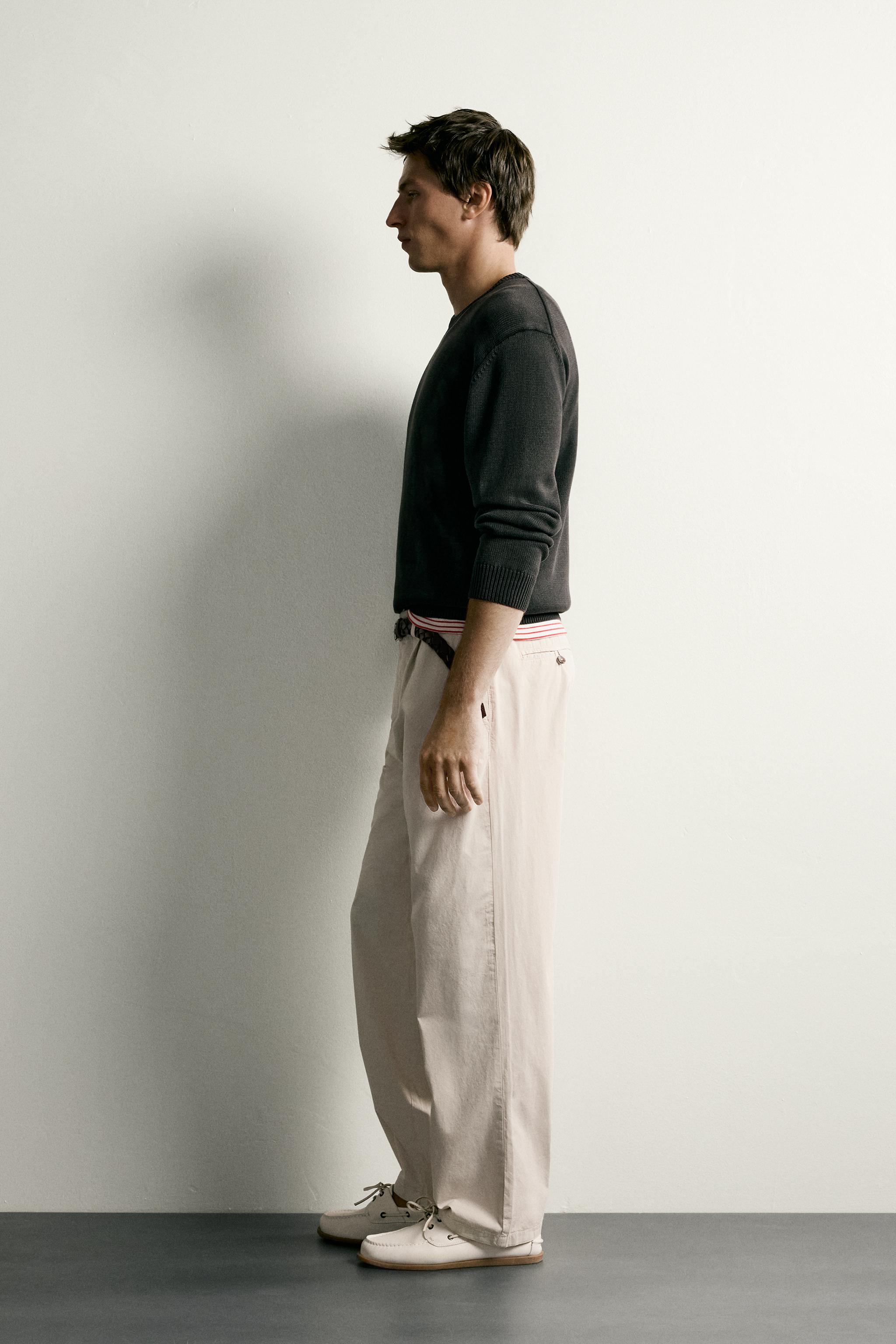 Мужские брюки Zara PLEATED STRAIGHT FIT CHINO PANTS — фото 4