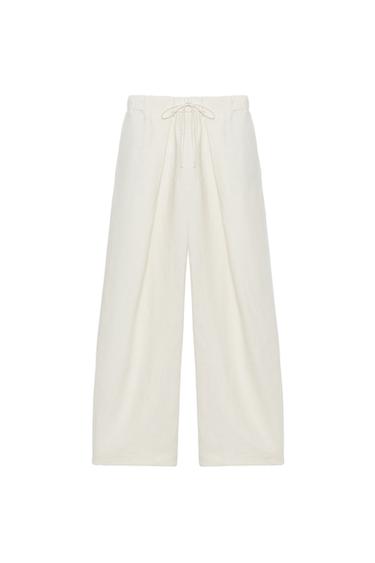 ZW COLLECTION 100% LINEN PLEATED TROUSERS - Ecru by Zara