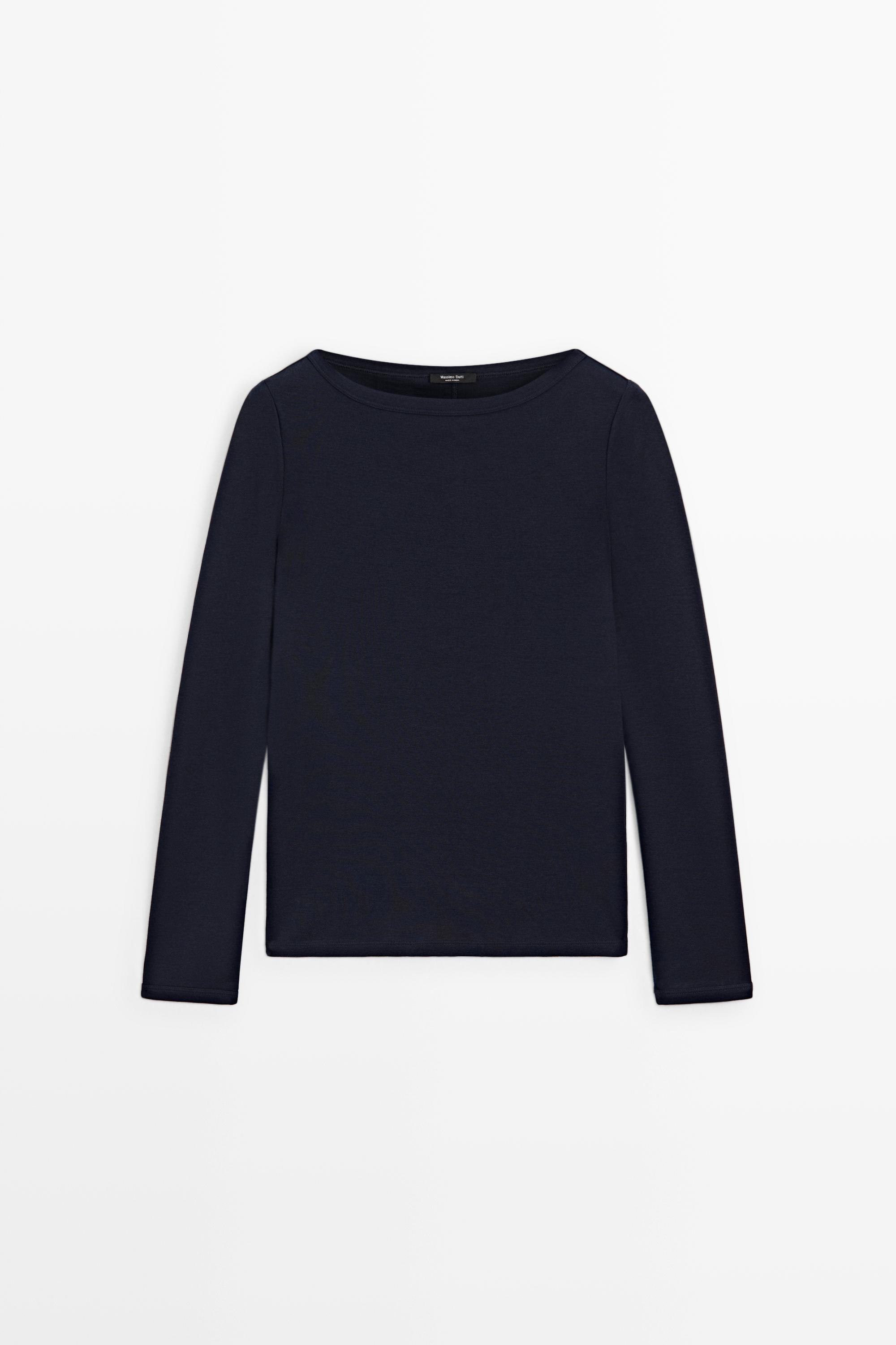 Long Sleeve Boat Neck T-shirt — Navy blue