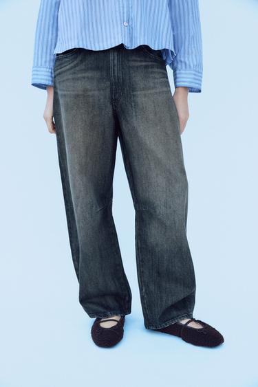 TRF MID-WAIST BAGGY BALLOON JEANS - Black by Zara