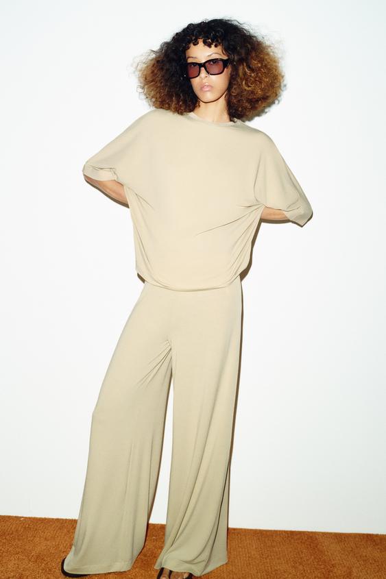 PANTALON PALAZZO FLUIDE - Sable de Zara - Image 0