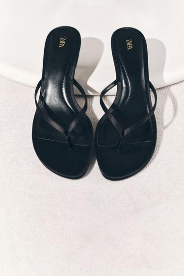 Zara 緞面細跟涼鞋 - 黑色