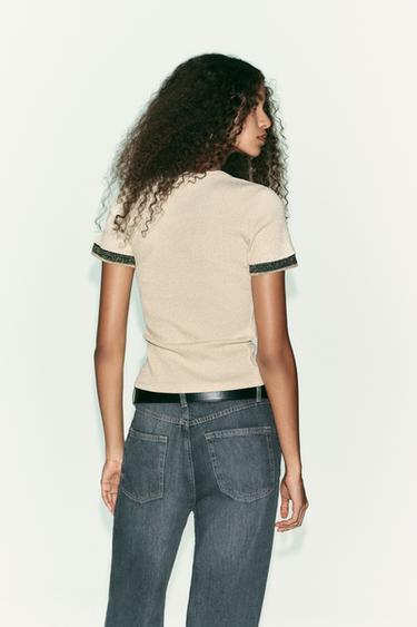 T-SHIRT FIL MÉTALLISÉ TRICOT - Doré de Zara - Image 4