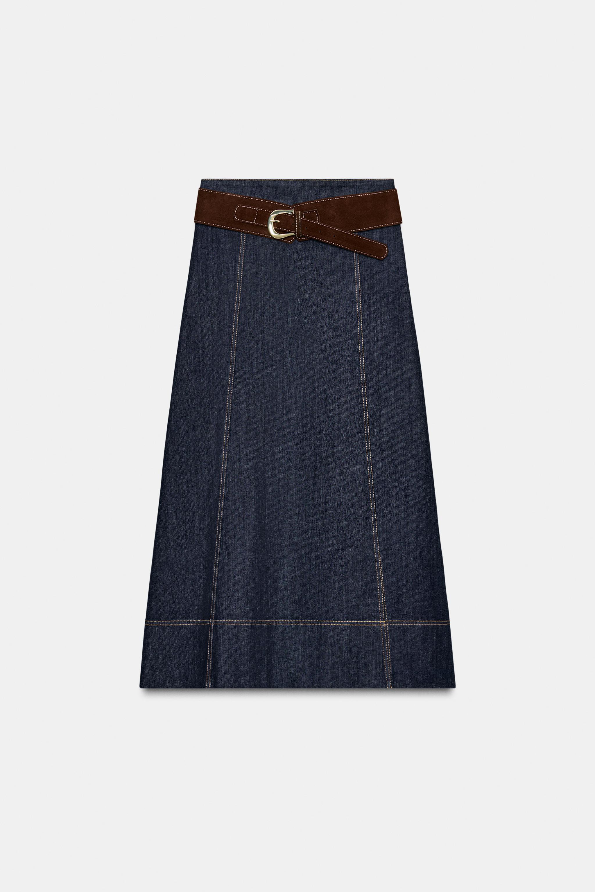 Z1975 BELTED DENIM MIDI WRAP SKIRT