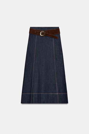 Z1975 BELTED DENIM WRAP MIDI SKIRT - Blue by Zara