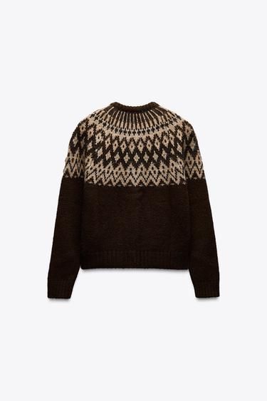JACQUARD KNIT CARDIGAN - Brown by Zara - Image 2