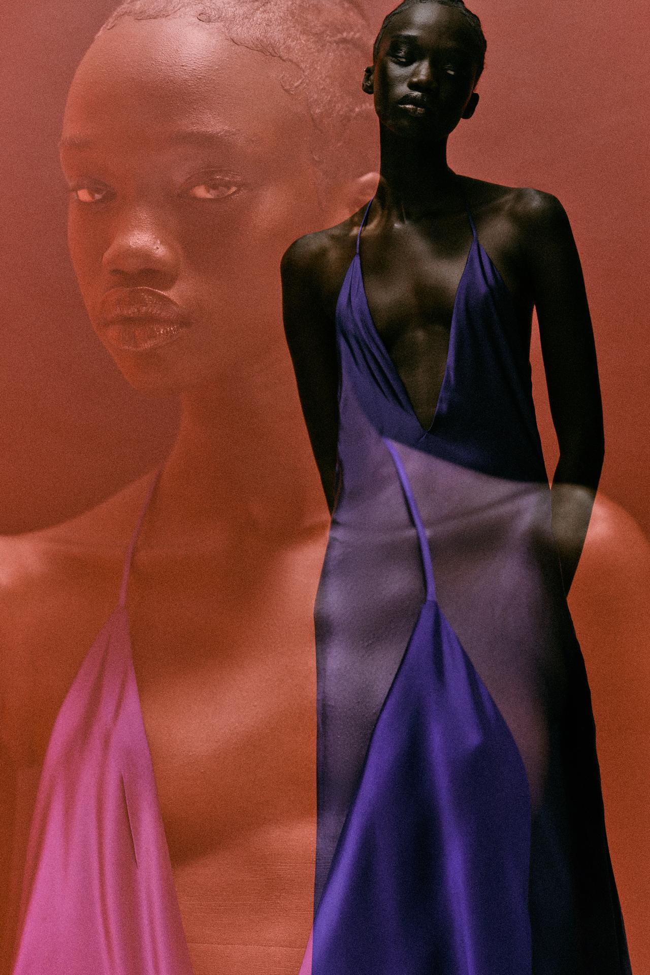 SATIN LONG DRESS — Purple