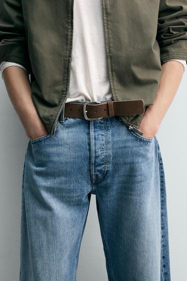 CINTURÓN ANCHO PIEL SERRAJE - Marrón / Topo de Zara - Imagen 0