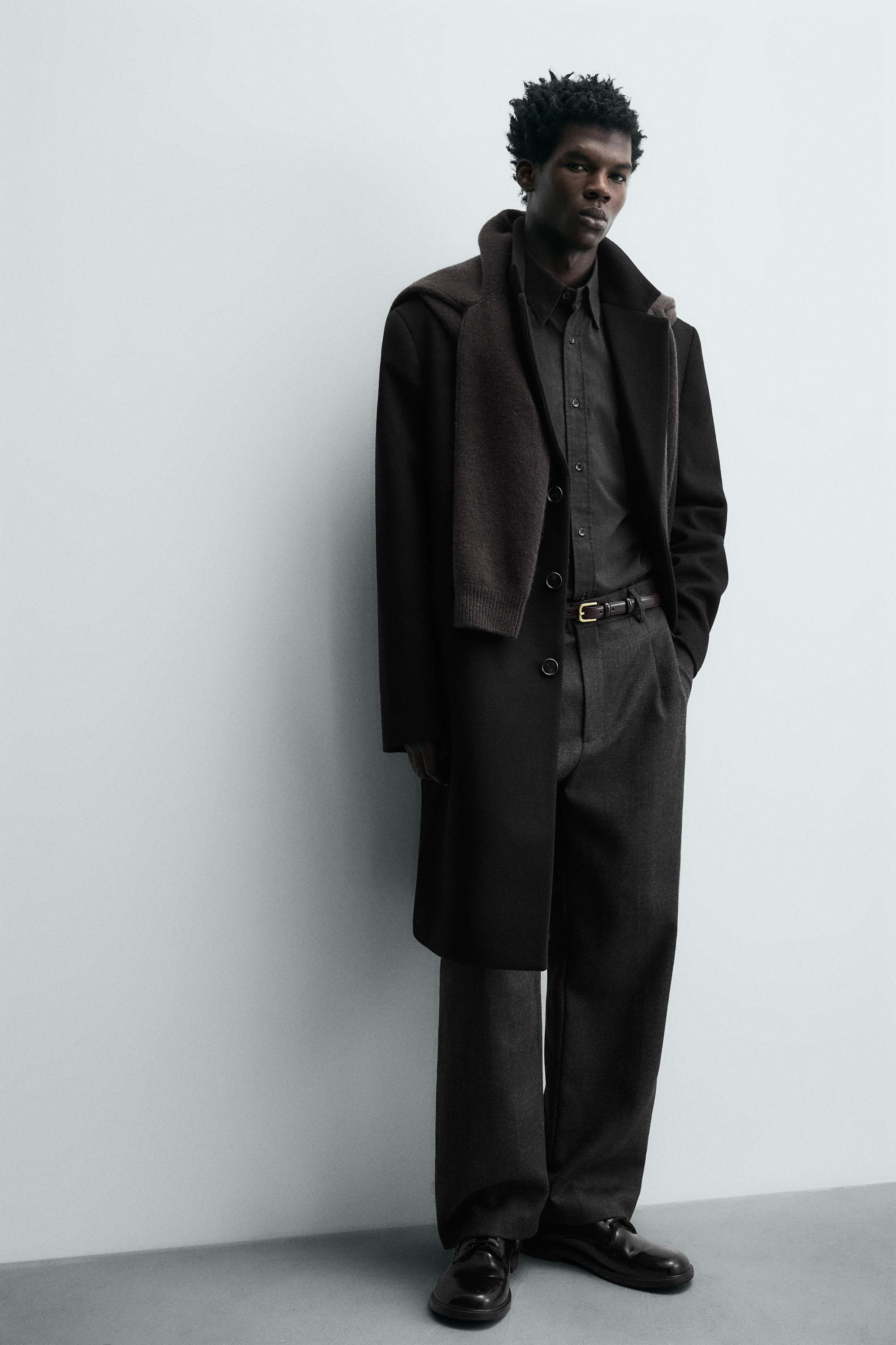 ウールレギュラーフィットコート - ブラック | ZARA Japan / 日本