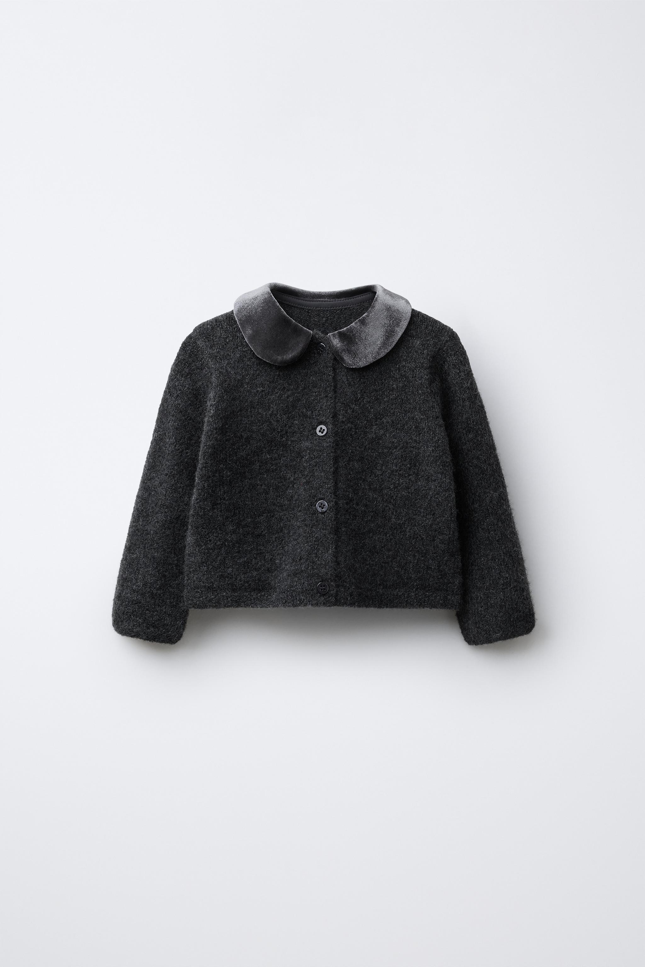 VELVET PETER PAN COLLAR CARDIGAN - Dark gray | ZARA United States
