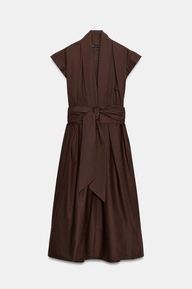 ROBE POPELINE PLIS ZW COLLECTION - Marron de Zara - Image 7