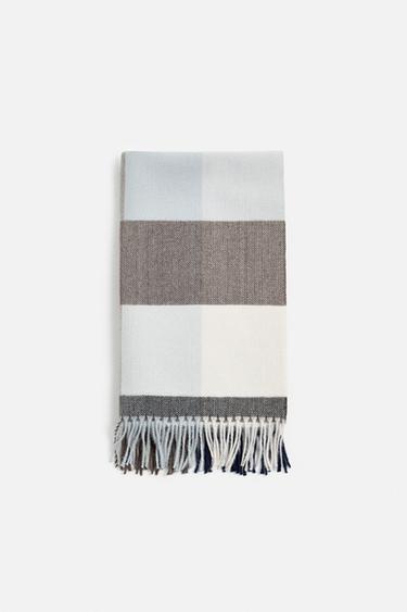 BUFANDA CUADROS - Azul / Gris de Zara - Imagen 0