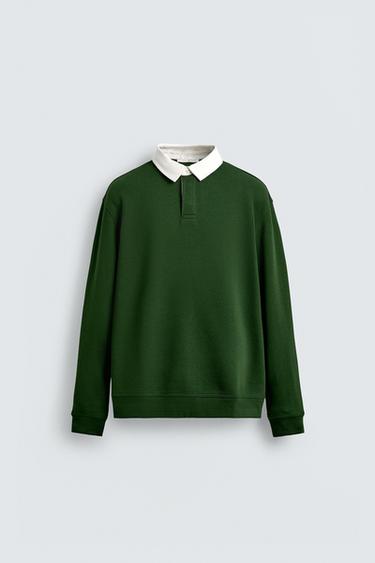 Zara CONTRAST COLLAR POLO SWEATSHIRT - Intense green