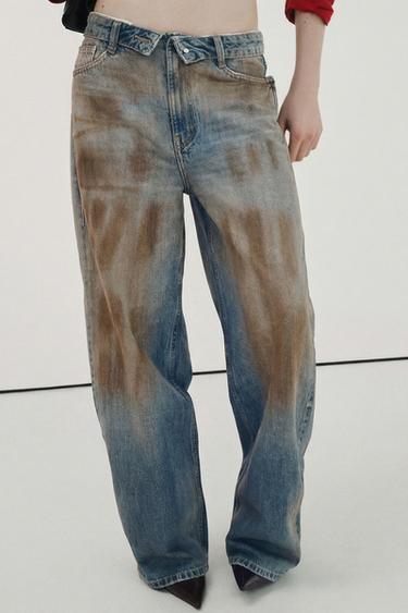 TRF MID-WAIST FOLDED WAIST JEANS - Blue by Zara - Image 0