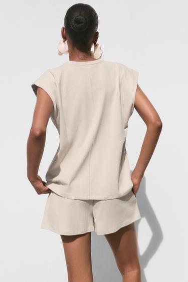 DROP SHOULDER TEXTURED T-SHIRT - Sand by Zara - Image 3