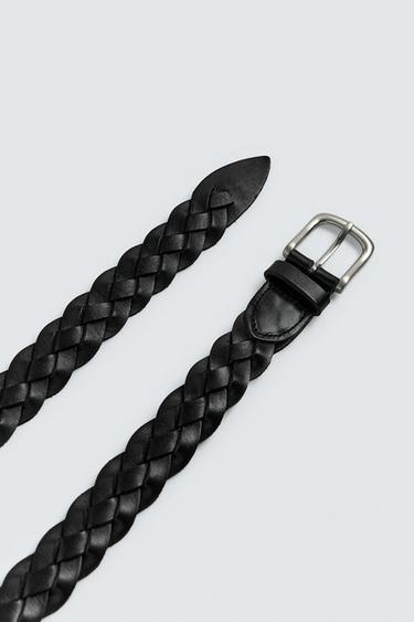 Zara LIMITED EDITION BRAIDED LEATHER BELT - Black