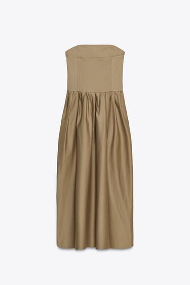 STRAPLESS MIDI DRESS - Khaki by Zara - Image 7