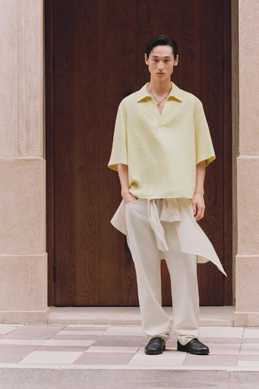 Zara 100% 亞麻 POLO 衫 - 芥末色 - 圖片 0
