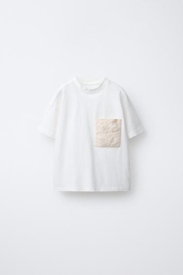 T-SHIRT POCHE CROCHET - Blanc cassé de Zara - Image 0