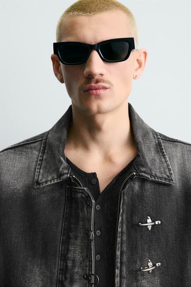 BOXY FIT DENIM JACKET WITH FIREMAN CLASPS - Charcoal by Zara