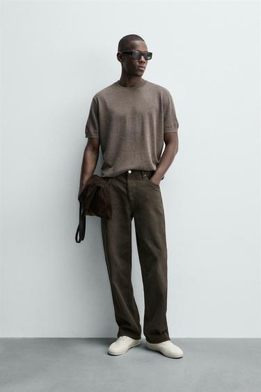 REGULAR FIT KNIT T-SHIRT - camel by Zara