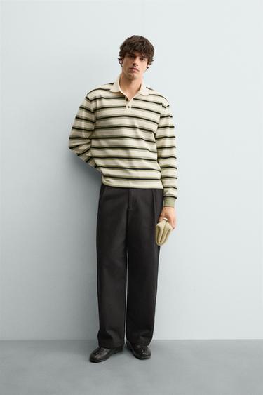 STRIPED TEXTURED POLO SHIRT - brown/white by Zara - Image 0
