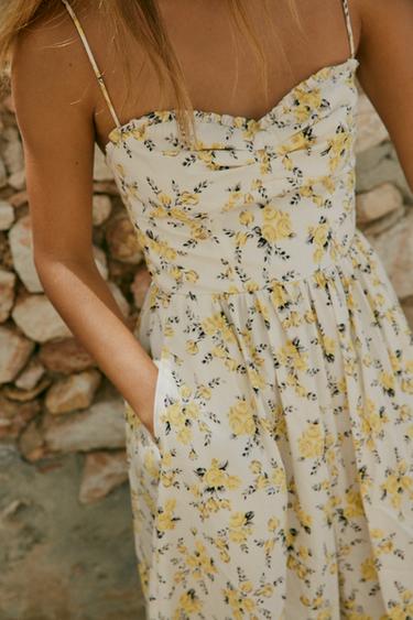 FLORAL PRINT POPLIN MIDI DRESS - Ecru/Yellow by Zara - Image 1