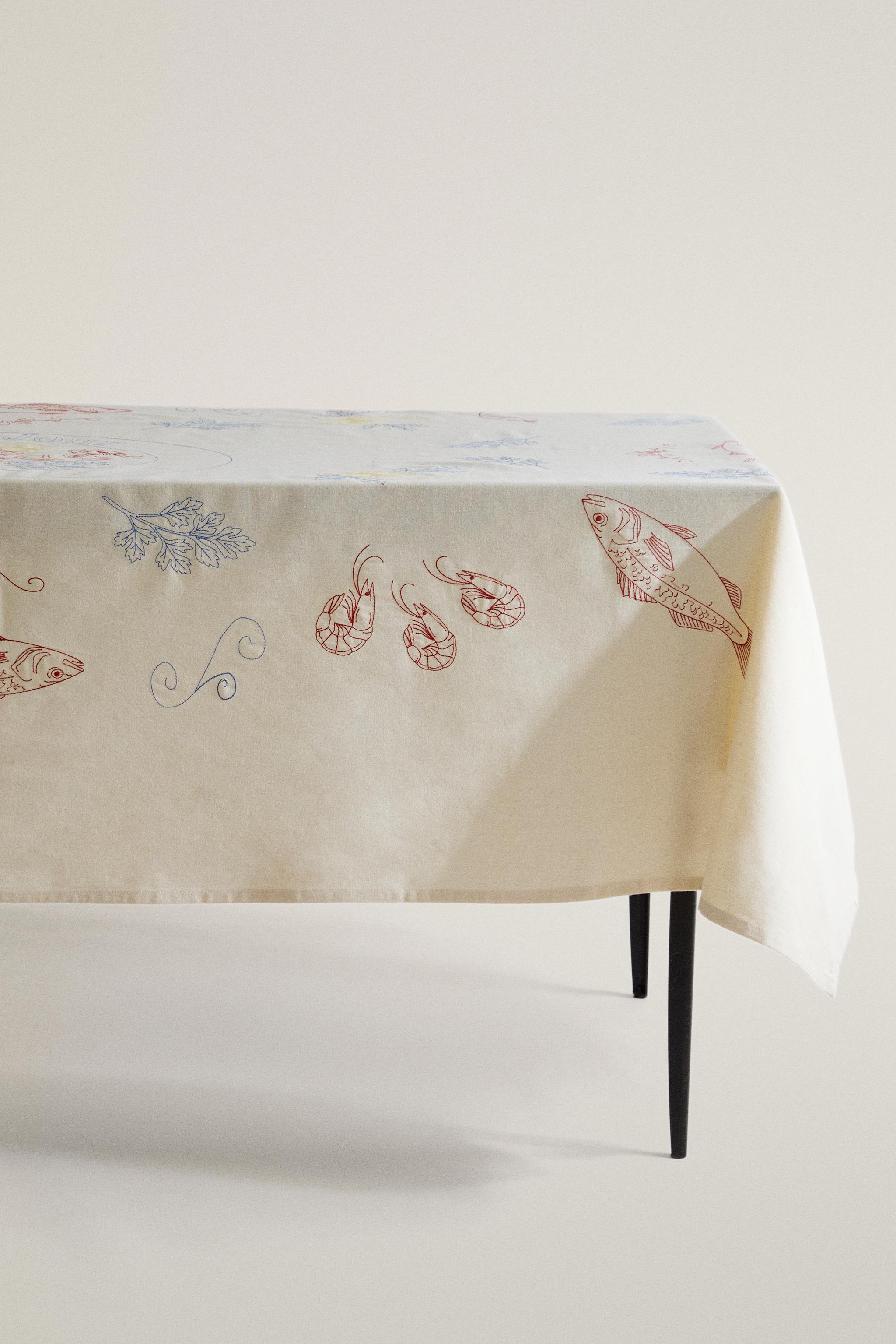 FISH PRINT COTTON TABLECLOTH