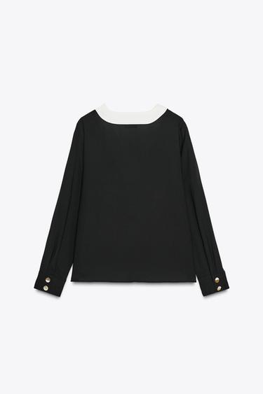 TOP CRÊPE CONTRASTE - Noir de Zara - Image 4